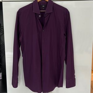 Hugo Boss purple slim fit bottom down shirt